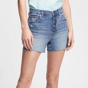 GAP 4 Inch High Rise Denim Shorts Button Fly Size 25 / 0 Medium Wash Raw Hem